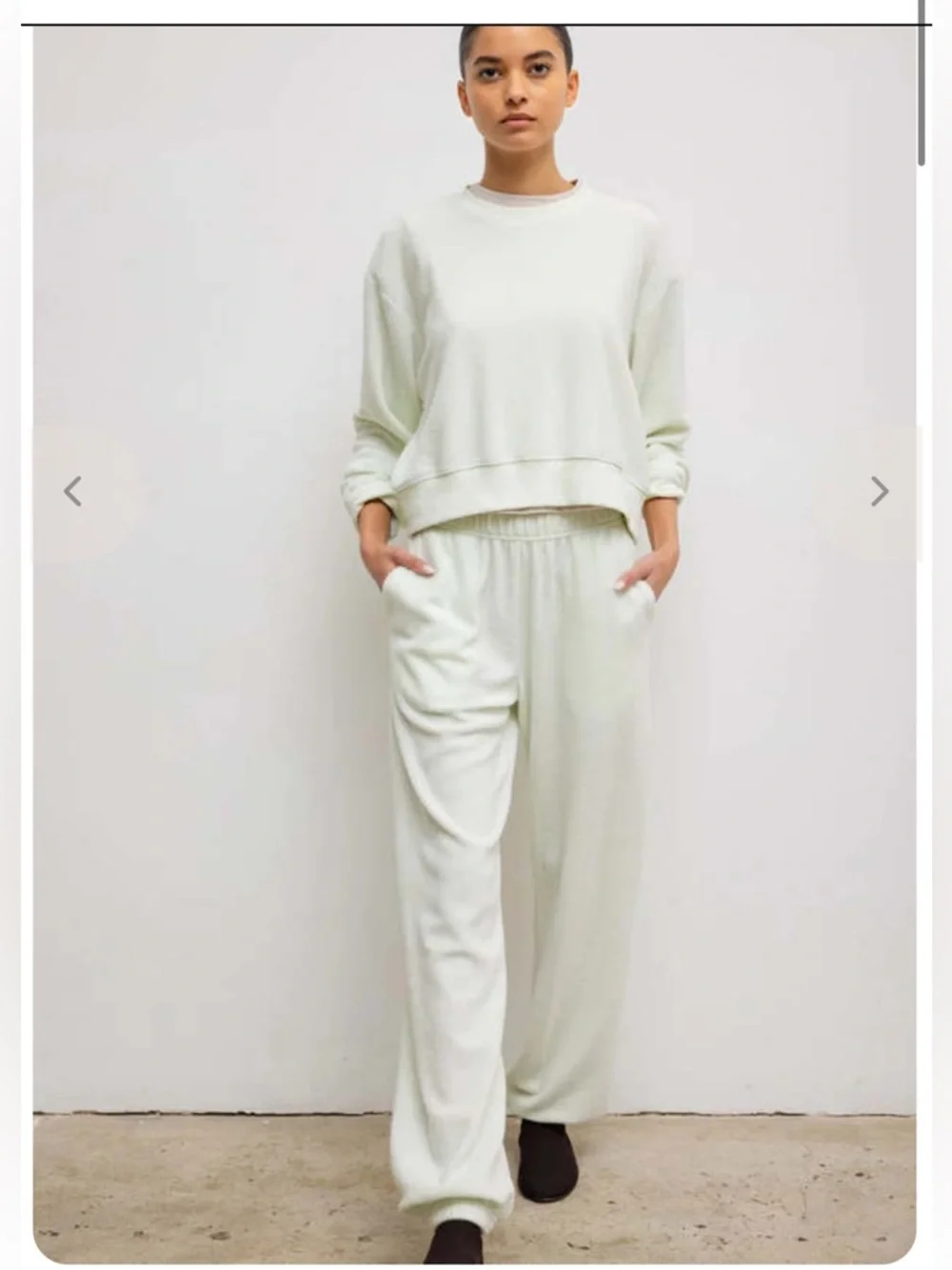 Leset Teddy Classic Crew & Jogger Set Celery Green  M French Terry Loungewear